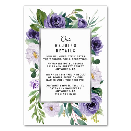 Purple Silver Floral Lilac Wedding Enclosure Cards