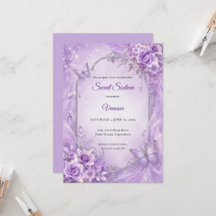 Purple Silver Floral Princess Sweet 16 Invitation