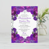 Purple & Silver Floral Quinceanera Birthday Invitation (Standing Front)