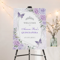Purple Silver Floral Quinceanera Birthday Welcome