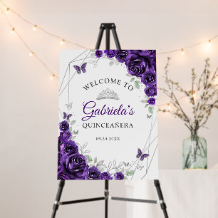 Purple Silver Floral Quinceanera Welcome Foam Board