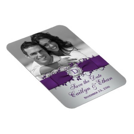 Purple, Silver Floral Save The Date Photo Magnet