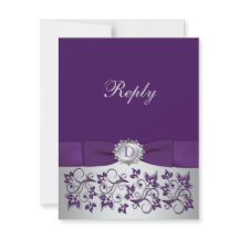 Purple, Silver Floral Scroll Wedding Reply Card