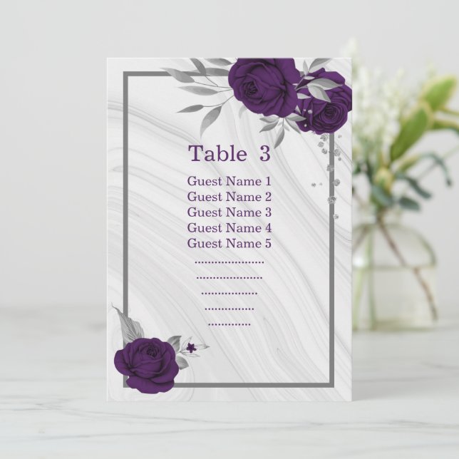 purple silver floral seating chart table number (Standing Front)