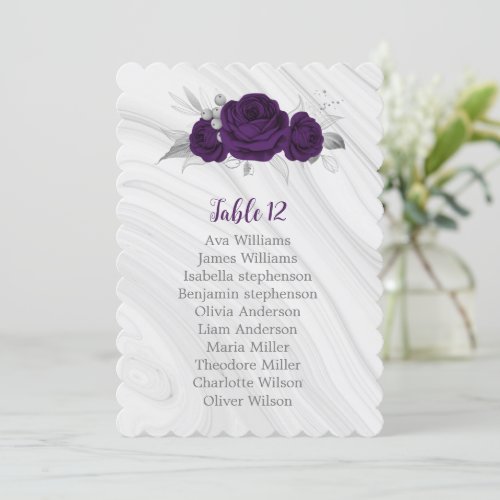 purple silver floral seating chart table number