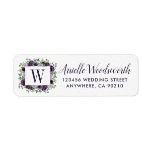 Purple Silver Floral Watercolor Eucalyptus Wedding Label