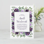 Purple Silver Floral Watercolor Plum Bridal Shower Invitation (Standing Front)