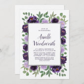 Purple Silver Floral Watercolor Plum Bridal Shower Invitation (Front/Back)