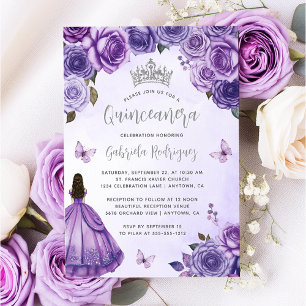 Purple Silver Floral Watercolor Quinceañera Invitation