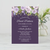 Purple Silver Floral Watercolor Sweet Sixteen Invitation (Standing Front)