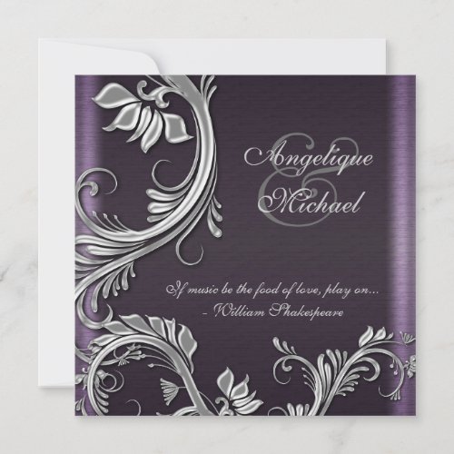 Purple silver floral wedding engagement announcements