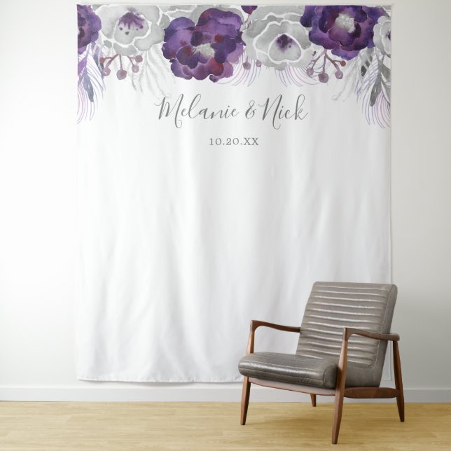 Purple Silver Floral wedding photo backdrop (In Situ)