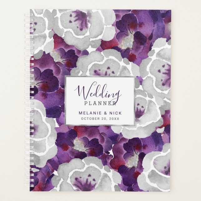 Purple Silver Floral Wedding Planner notebook (Front)