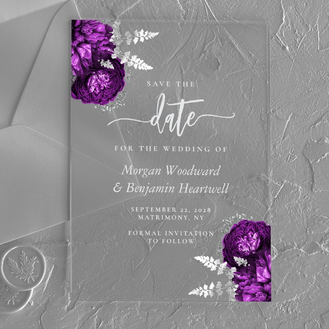 Purple Silver Floral Wedding Save the Date (Creator Uploaded)