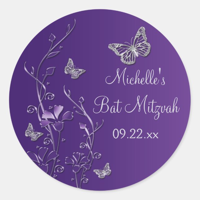 Purple Silver Floral with Butterflies 1.5" Sticker (Front)