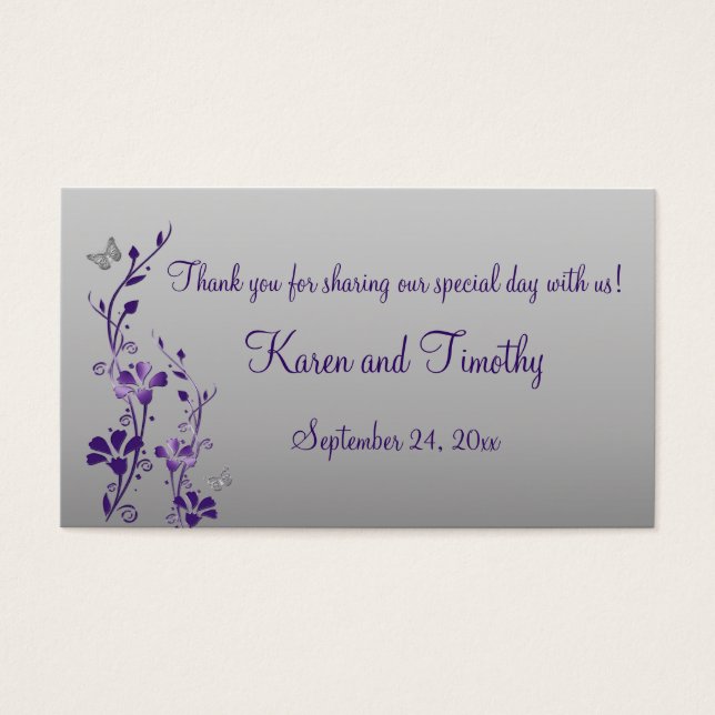 Purple, Silver Floral with Butterflies Favor Tag (Front)