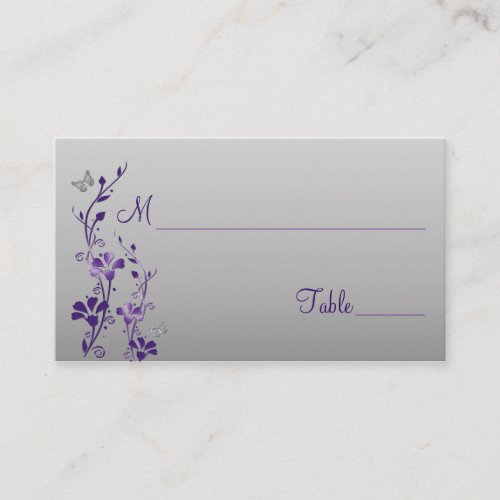 Purple Silver Floral with Butterflies Place Cards
