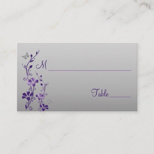 Customizable Purple, Silver Floral with Butterflies Place Cards Business Card