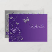 Purple Silver Floral with Butterflies RSVP Card (Front/Back)