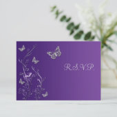 Purple Silver Floral with Butterflies RSVP Card (Standing Front)