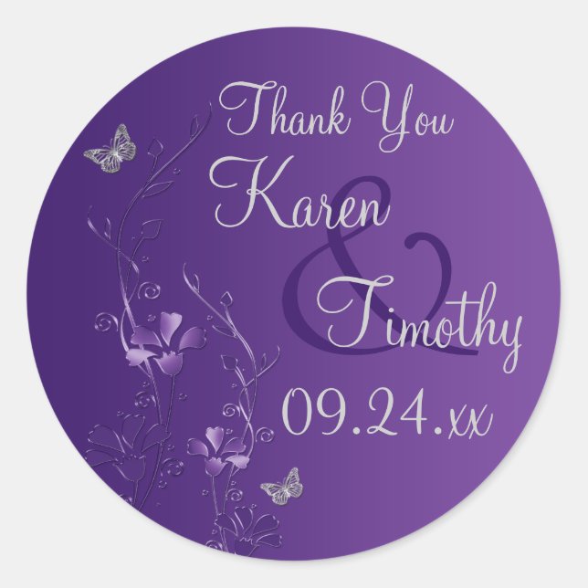 Purple, Silver Floral with Butterflies Sticker 2 (Front)
