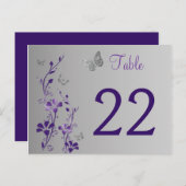 Purple Silver Floral with Butterflies Table Number (Front/Back)