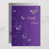 Purple Silver Floral with Buttterflies Bat Mitzvah Invitation (Front/Back)