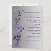 Purple Silver Floral with Buttterflies Bat Mitzvah Invitation (Back)