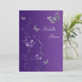 Purple Silver Floral with Buttterflies Bat Mitzvah Invitation (Standing Front)