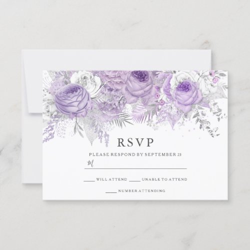 Purple  Silver Flowers Elegant Wedding RSVP