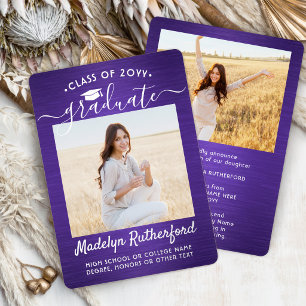 Purple & Silver Foil Photo Graduation Announcement