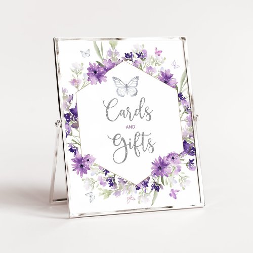 Purple silver frame butterfly cards and gifts poster