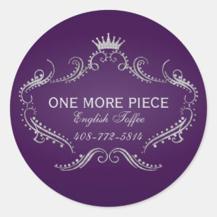 Purple & Silver Frame & Crown Glitter Texture Classic Round Sticker