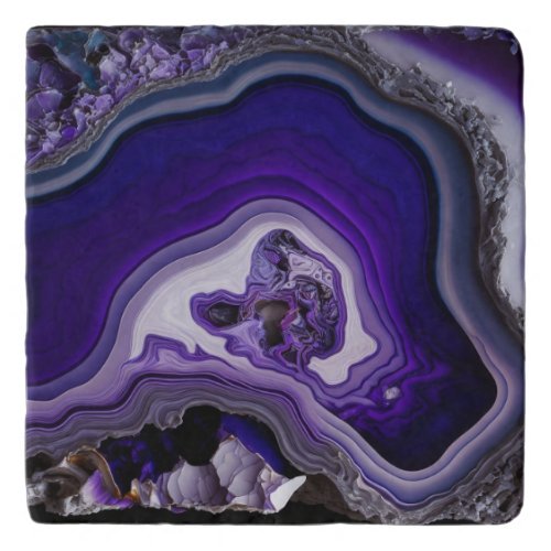 Purple Silver Gemstone Acrylic Pour Art Trivet