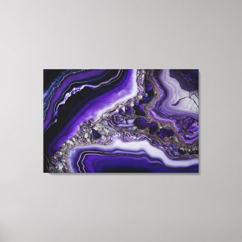 Purple Silver Gemstone Acrylic Pour Canvas Print