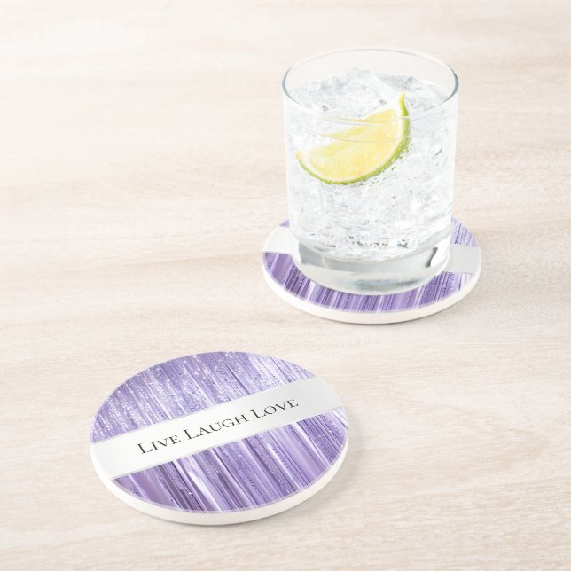 Purple Silver Glam Tinsel Stripes  Coaster (Side)
