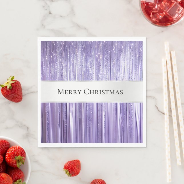Purple Silver Glam Tinsel Stripes  Napkins (Insitu)