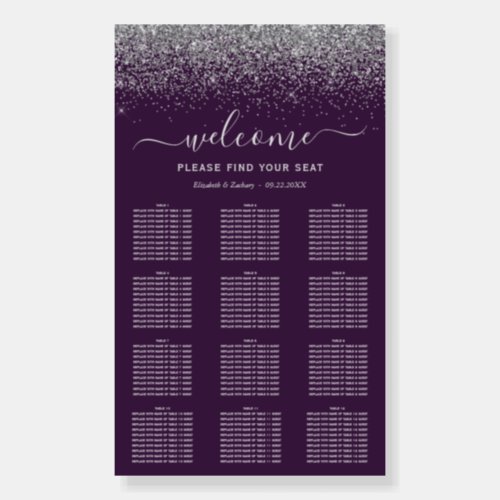 Purple Silver Glitter 12_Table Wedding Seating Foam Board