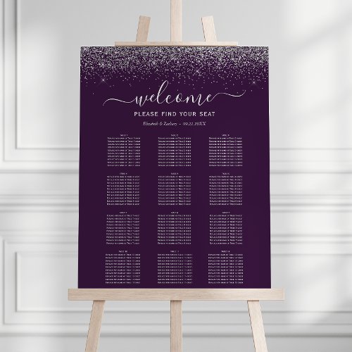 Purple Silver Glitter 12_Table Wedding Seating Foam Board