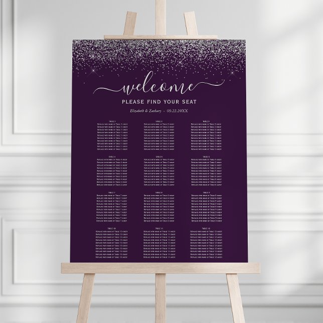 Purple Silver Glitter 12-Table Wedding Seating Foam Board (Creator Uploaded)