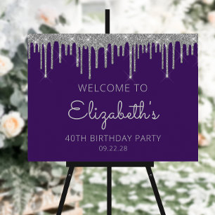 Purple Silver Glitter 40th Birthday Welcome Foam Board