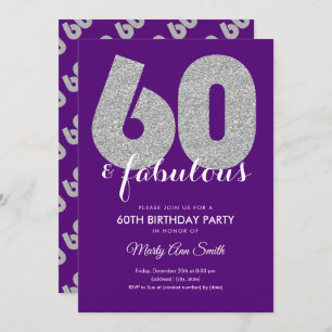 Purple Silver Glitter 60 & Fabulous Birthday Party Invitation