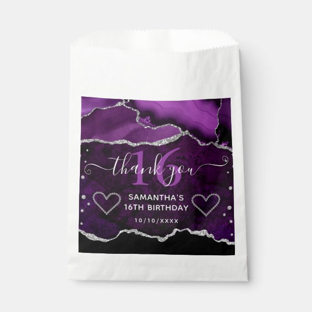 Purple & Silver Glitter Agate Marble Sweet 16 Favor Bag (Front)
