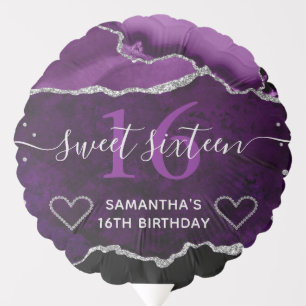 Purple Silver Glitter Agate Marble Sweet Sixteen Balloon
