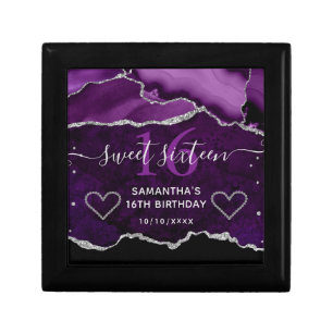 Purple Silver Glitter Agate Marble Sweet Sixteen Gift Box