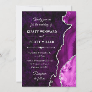 Purple Silver Glitter Agate Marble Wedding Invitation