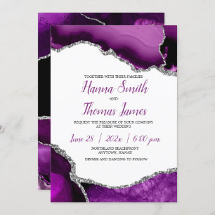 Purple Silver Glitter Agate Wedding Invitation