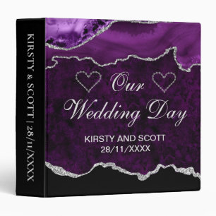 Purple & Silver Glitter Agate Wedding Photo Album 3 Ring Binder