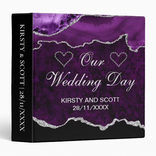 Purple  Silver Glitter Agate Wedding Photo Album 3 Ring Binder