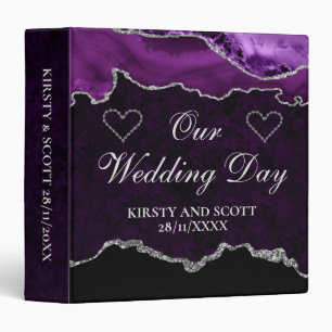 Purple Silver Glitter Agate Wedding Photo Album 3 Ring Binder